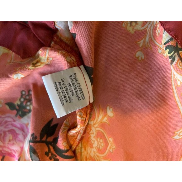 JOHNNY WAS Burnout Velvet SILK BLEND  Floral Boho Tunic Top Red Pink Roses L Lon - Picture 7 of 14